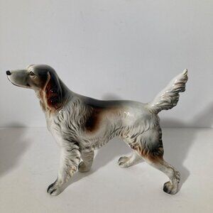 Vintage Handpainted Porcelain Dog English Setter Japan White‎ Brown Black appx 7